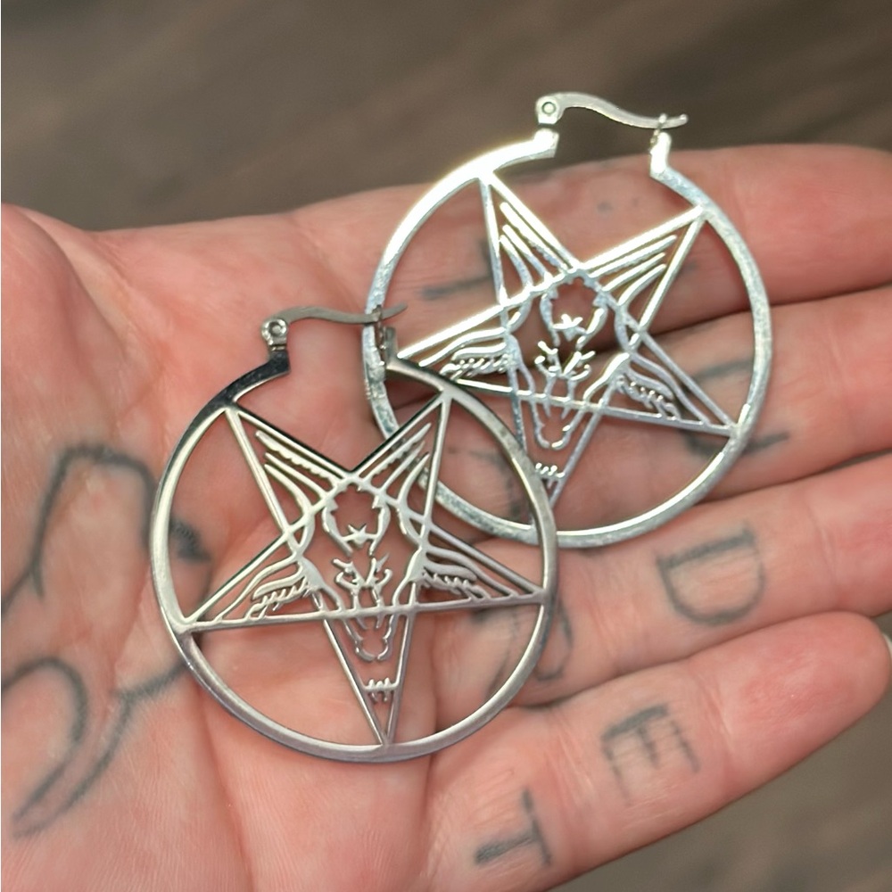 Silver Pentagram Hoop Earrings